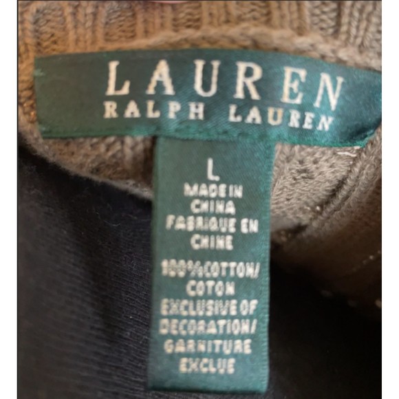 Lauren Ralph Lauren Cable Knit Sweater - Olive Green and White Striped - Sz L - Picture 4 of 5